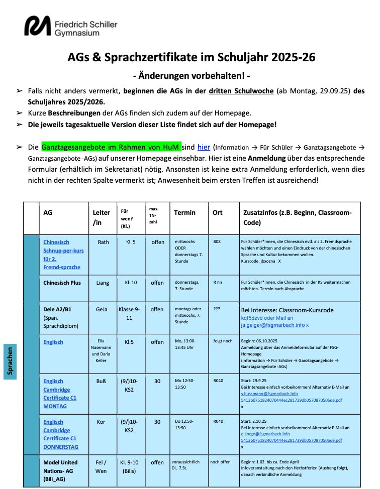 AG-Liste 25/26