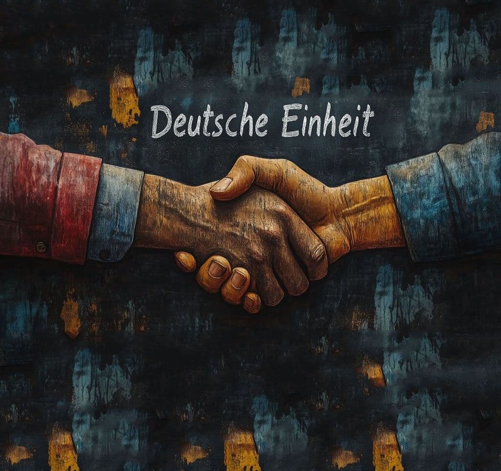 Händeschütteln mit dem Titel: Deutsche Einheit